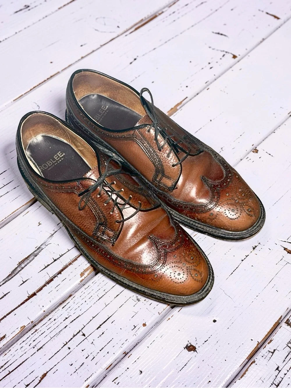Vintage Roblee Brown Leather Wingtip Lace-Up Oxford Dress Shoes Size 10 D